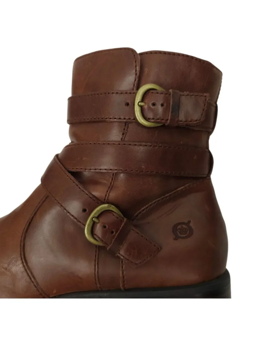 Born Ankle Boots 7.5 Strappy Multi Buckle Side Zip Brown Leather Booties Moto